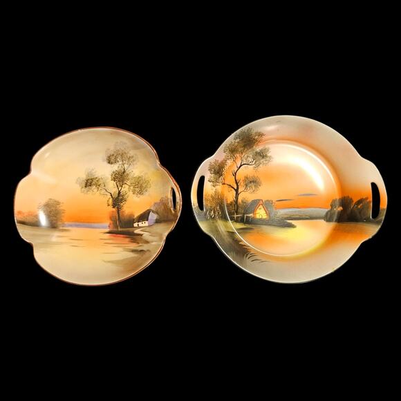 Noritake Other - Noritake Hand Painted Sunset Landscape Serving Bowls Japan Pair
